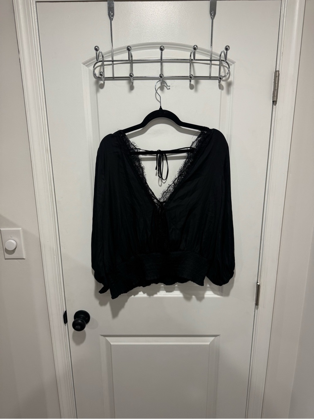 dolan Black Lace-Trim V-Neck Blouse